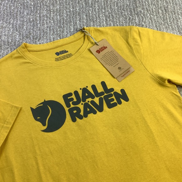 Fjallraven Other - Fjallraven Mens Logo T-Shirt Ochre Yellow Organic Cotton Graphic Tee Size S NWT